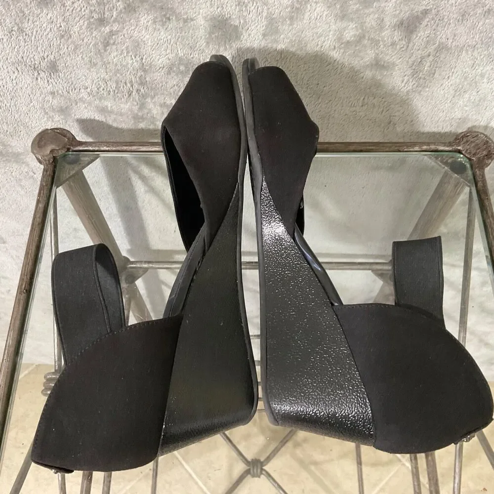 Ann Klein Open Toe Wedge Heel Shoe sandal Women's Size 9 M Black office comfort